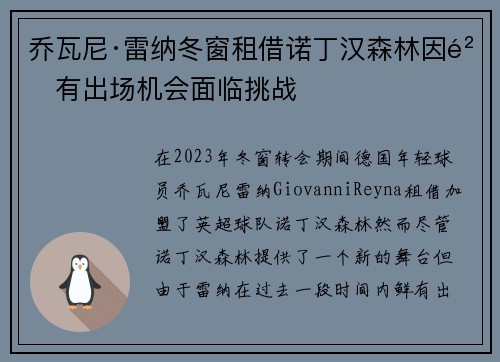 乔瓦尼·雷纳冬窗租借诺丁汉森林因鲜有出场机会面临挑战 乔瓦尼·雷纳冬窗租借诺丁汉森林因鲜有出场机会面临挑战